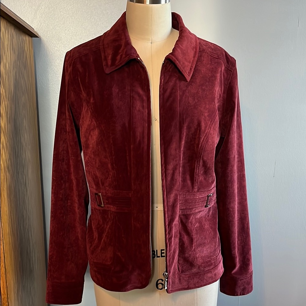 Christopher & Banks Burgundy / Red Utility Jacket with Zipper Closure